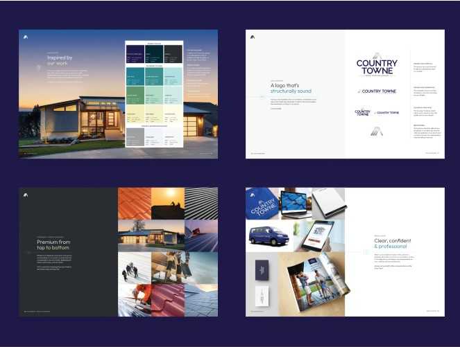 four examples of pages from a brand guide created by Giant Creative Inc